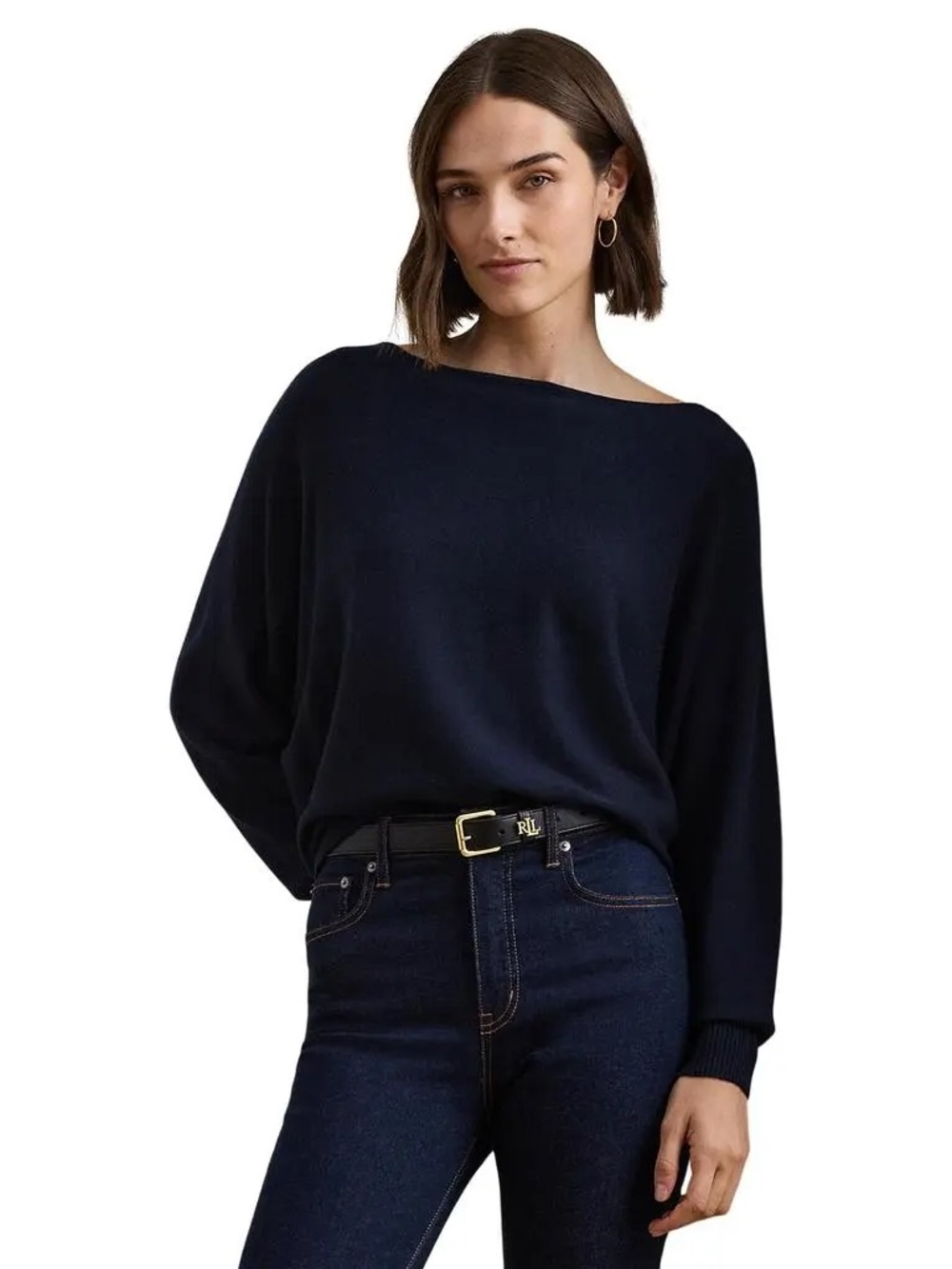 Lauren Ralph Lauren Women's Cotton-Blend Dolman-Sleeve Sweater Navy M - Picture 3 of 11